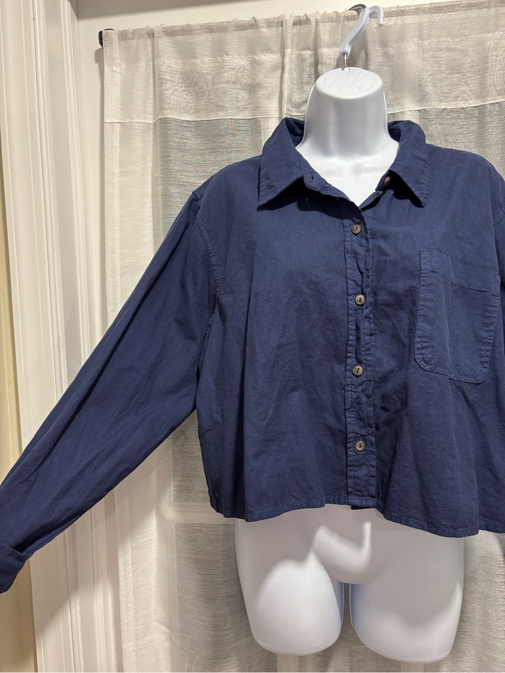 NWT Universal Thread Navy Blue Cotton Linen Cropped Button Front Shirt XL